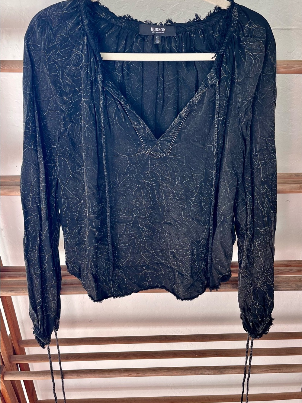 Hudson New York Black Textured Peasant Top